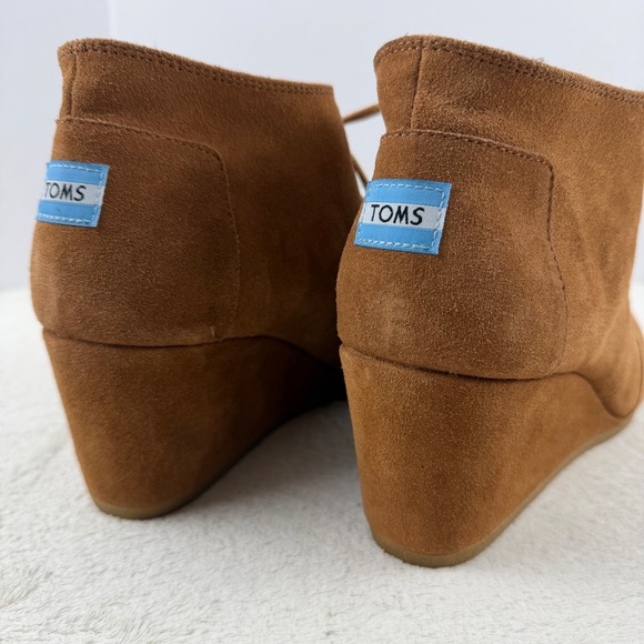 TOMS Women's Desert Wedges Suede Ankle Boots Brown Lace Up Wedge Heel Size 12 - Picture 13 of 15